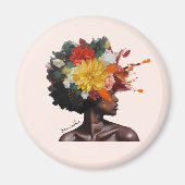 Afro-Amerikaanse Vrouw met Bloemen Afro Haar (2) Magneet (Voorkant)