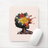 Afro-Amerikaanse Vrouw met Bloemen Afro Haar (2) Muismat (Met muis)