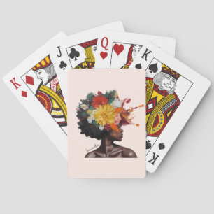 Afro-Amerikaanse Vrouw met Bloemen Afro Haar (2) Pokerkaarten