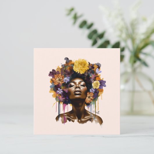 Afro-Amerikaanse Vrouw met Bloemen Afro Haar (3) (Staand voorkant)