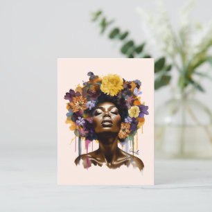 Afro-Amerikaanse Vrouw met Bloemen Afro Haar (3) Briefkaart