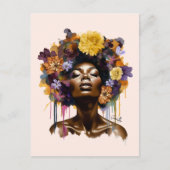 Afro-Amerikaanse Vrouw met Bloemen Afro Haar (3) Briefkaart (Voorkant)