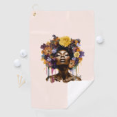 Afro-Amerikaanse Vrouw met Bloemen Afro Haar (3) Golfhanddoek (Insitu)