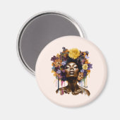 Afro-Amerikaanse Vrouw met Bloemen Afro Haar (3) Magneet (Voorkant / Achterkant)