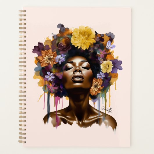 Afro-Amerikaanse Vrouw met Bloemen Afro Haar (3) Planner (Voorkant)