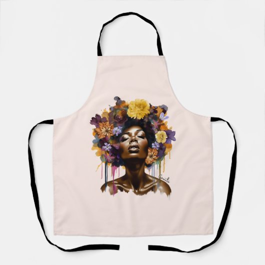 Afro-Amerikaanse Vrouw met Bloemen Afro Haar (3) Schort (Voorkant)