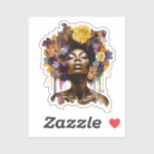 Afro-Amerikaanse Vrouw met Bloemen Afro Haar (3) Sticker (Vel)