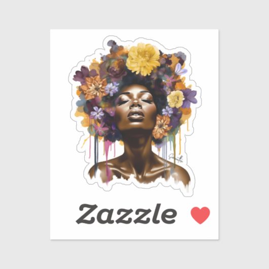 Afro-Amerikaanse Vrouw met Bloemen Afro Haar (3) Sticker (Vel)