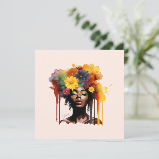 Afro-Amerikaanse Vrouw met Bloemen Afro Hair (Staand voorkant)