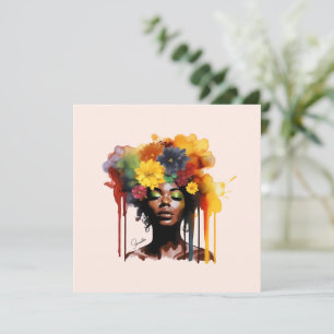 Afro-Amerikaanse Vrouw met Bloemen Afro Hair