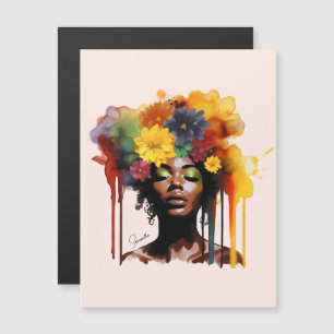 Afro-Amerikaanse Vrouw met Bloemen Afro Hair