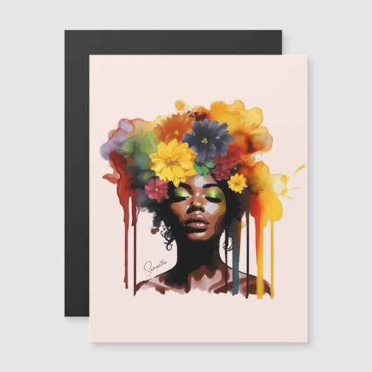 Afro-Amerikaanse Vrouw met Bloemen Afro Hair (Voorkant / Achterkant)