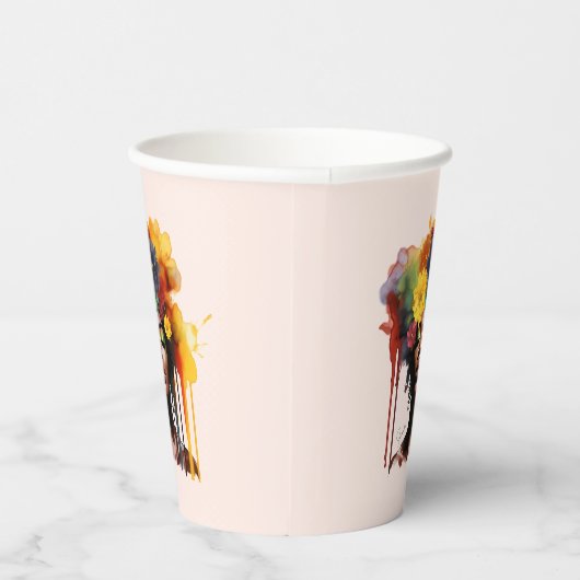 Afro-Amerikaanse Vrouw met Bloemen Afro Hair Papieren Bekers (Rechts)