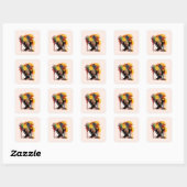 Afro-Amerikaanse Vrouw met Bloemen Afro Hair Vierkante Sticker (Vel)