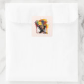 Afro-Amerikaanse Vrouw met Bloemen Afro Hair Vierkante Sticker (Tas)