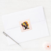 Afro-Amerikaanse Vrouw met Bloemen Afro Hair Vierkante Sticker (Envelop)