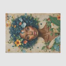 Afro-Amerikaanse vrouw met bloemen - Decoupage