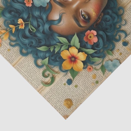Afro-Amerikaanse vrouw met bloemen - Decoupage Tissuepapier (Detail)