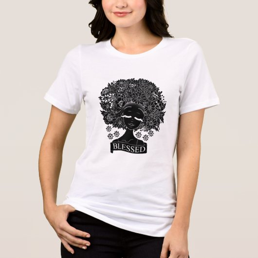 Afro-Amerikaanse vrouw met bloemen in het zwart Tri-Blend Shirt (Voorkant)