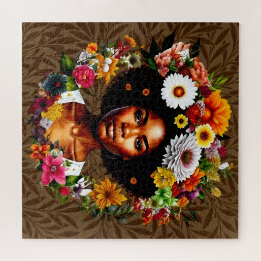 Afro-Amerikaanse vrouw met bloemenkroon Legpuzzel (Horizontaal)