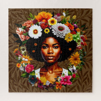 Afro-Amerikaanse vrouw met bloemenkroon Legpuzzel