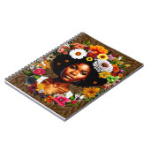 Afro-Amerikaanse vrouw met bloemenkroon Notitieboek (Linkerzijde)