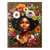 Afro-Amerikaanse vrouw met bloemenkroon Notitieboek (Voorkant)