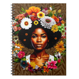 Afro-Amerikaanse vrouw met bloemenkroon Notitieboek