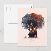 Afro-Amerikaanse vrouw met boomversierd haar Briefkaart (Voorkant / Achterkant)