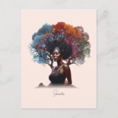Afro-Amerikaanse vrouw met boomversierd haar Briefkaart (Voorkant)