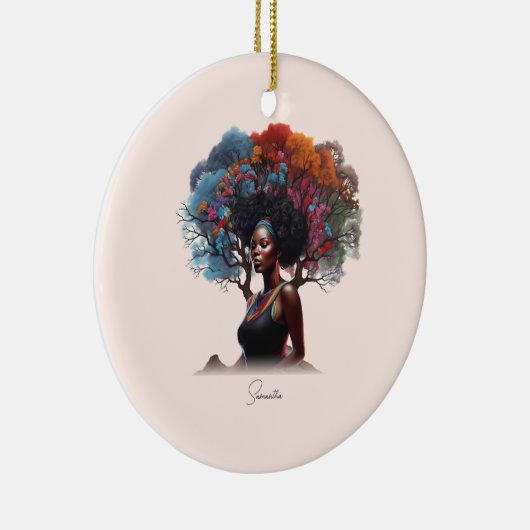Afro-Amerikaanse vrouw met boomversierd haar Keramisch Ornament (Rechts)