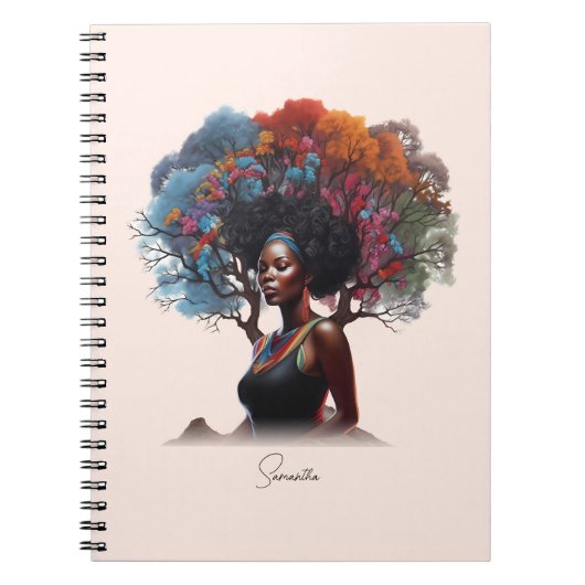 Afro-Amerikaanse vrouw met boomversierd haar Notitieboek (Voorkant)