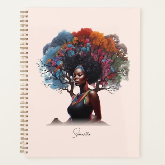 Afro-Amerikaanse vrouw met boomversierd haar Planner (Voorkant)