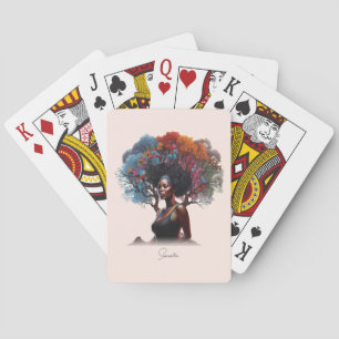 Afro-Amerikaanse vrouw met boomversierd haar Pokerkaarten