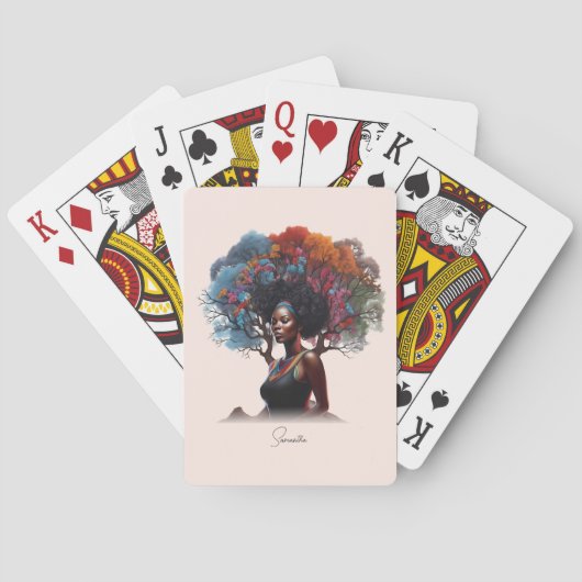 Afro-Amerikaanse vrouw met boomversierd haar Pokerkaarten (Achterkant)