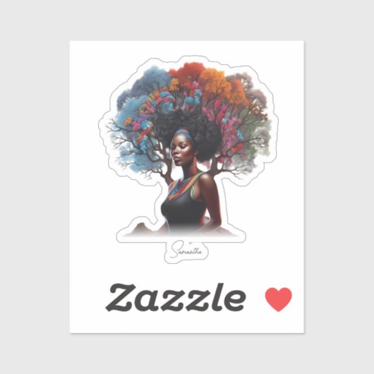 Afro-Amerikaanse vrouw met boomversierd haar Sticker (Vel)