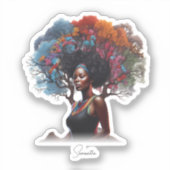 Afro-Amerikaanse vrouw met boomversierd haar Sticker (Voorkant)