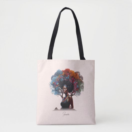 Afro-Amerikaanse vrouw met boomversierd haar Tote Bag (Voorkant)