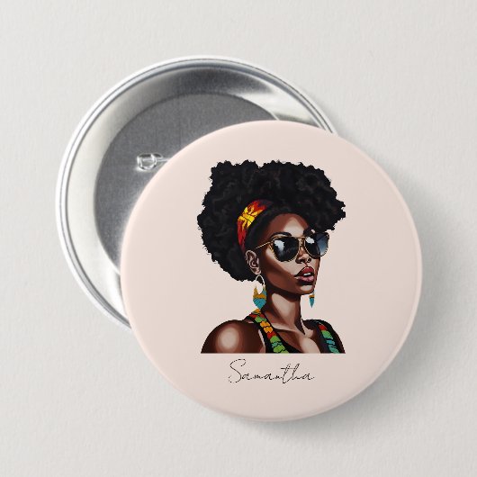Afro-Amerikaanse vrouw met chique zonnebril Ronde Button 7,6 Cm (Voorkant /achterkant)