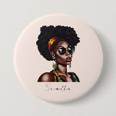 Afro-Amerikaanse vrouw met chique zonnebril Ronde Button 7,6 Cm (Voorkant)
