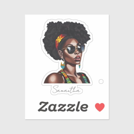 Afro-Amerikaanse vrouw met chique zonnebril Sticker (Vel)