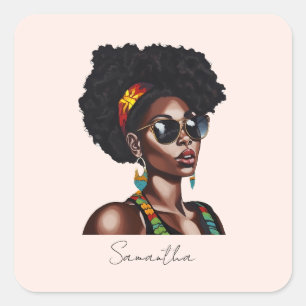 Afro-Amerikaanse vrouw met chique zonnebril Vierkante Sticker
