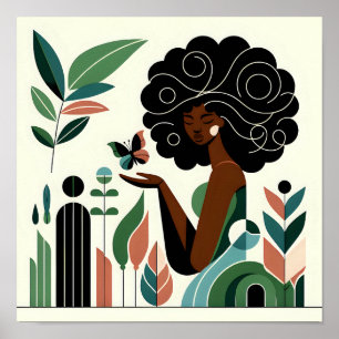 Afro-Amerikaanse vrouw met een vlinder Poster