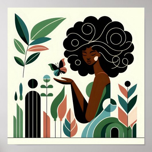 Afro-Amerikaanse vrouw met een vlinder Poster (Voorkant)