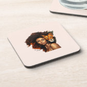 Afro-Amerikaanse vrouw met majestueuze leeuw Bier Onderzetter (Linkerzijde)