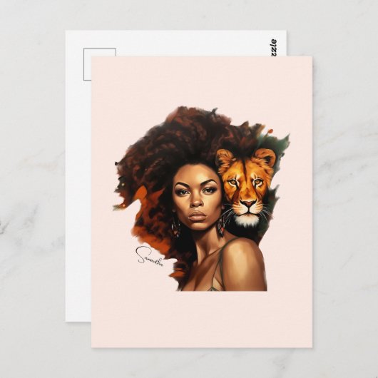 Afro-Amerikaanse vrouw met majestueuze leeuw Briefkaart (Voorkant / Achterkant)