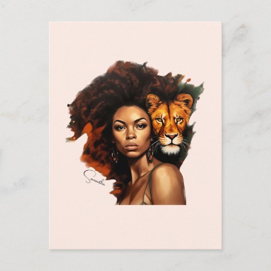 Afro-Amerikaanse vrouw met majestueuze leeuw Briefkaart (Voorkant)
