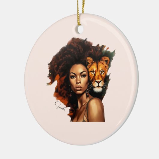 Afro-Amerikaanse vrouw met majestueuze leeuw Keramisch Ornament (Links)
