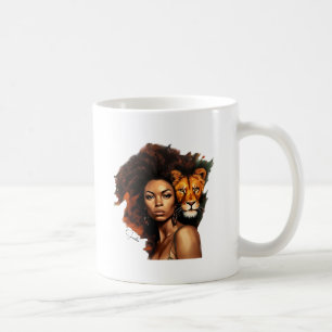 Afro-Amerikaanse vrouw met majestueuze leeuw Koffiemok