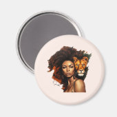 Afro-Amerikaanse vrouw met majestueuze leeuw Magneet (Voorkant / Achterkant)